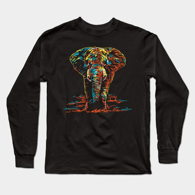 elephant colorful abstract Long Sleeve T-Shirt by Mako Design 